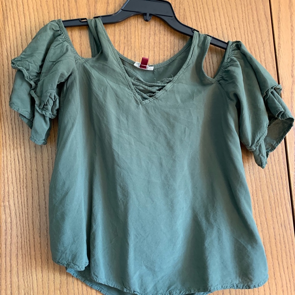 off the shoulder army green top